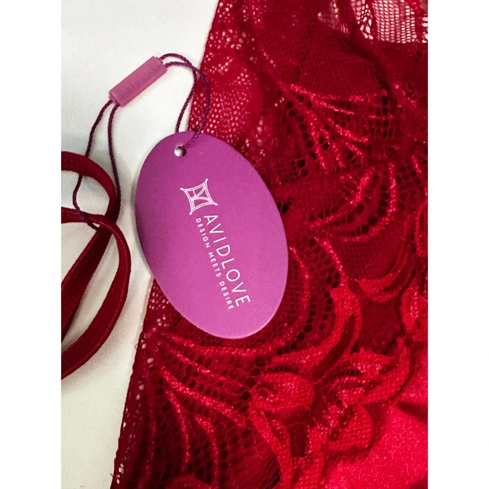 Avidlove Lingerie Set Lace‎ Babydoll Satin Chemise Sleepwear Red